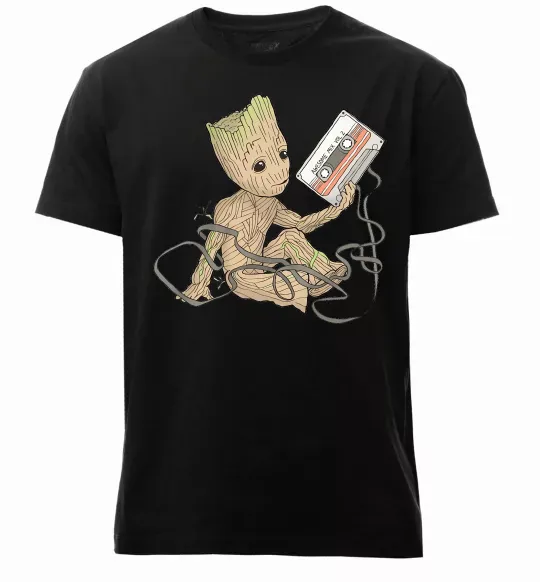 Чоловіча преміум футболка Грут з касетою Чорний фото