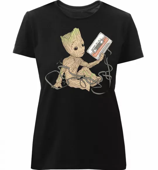 Жіноча преміум футболка Грут з касетою Чорний фото