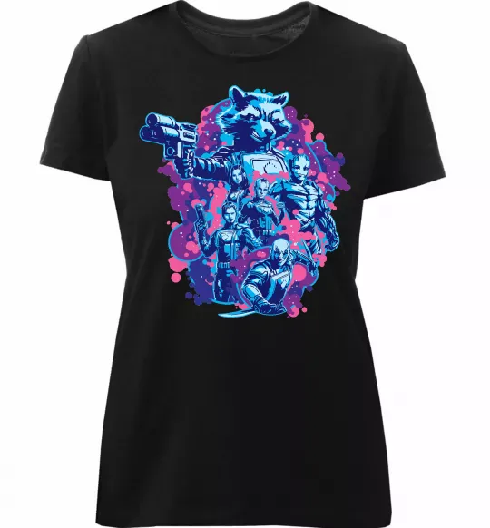 Жіноча преміум футболка Вартові галактики постер Чорний фото