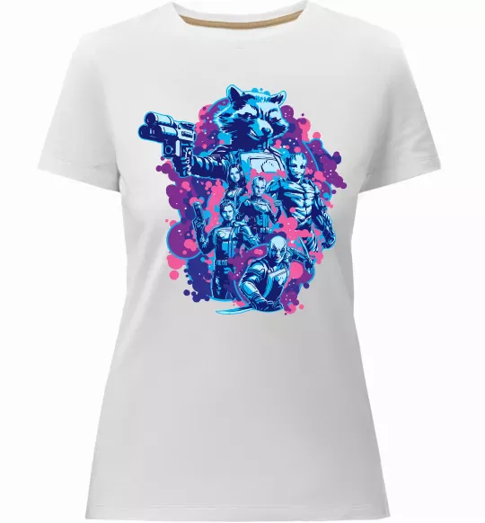 Жіноча преміум футболка Вартові галактики постер Білий фото