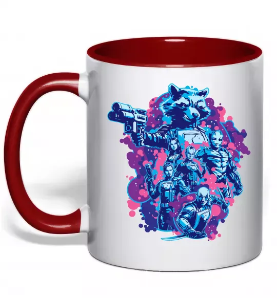 Чашка з кольоровою ручкою Вартові галактики постер Червоний фото