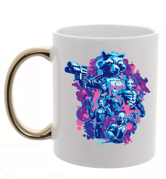 Чашка з кольоровою ручкою Вартові галактики постер Золото фото