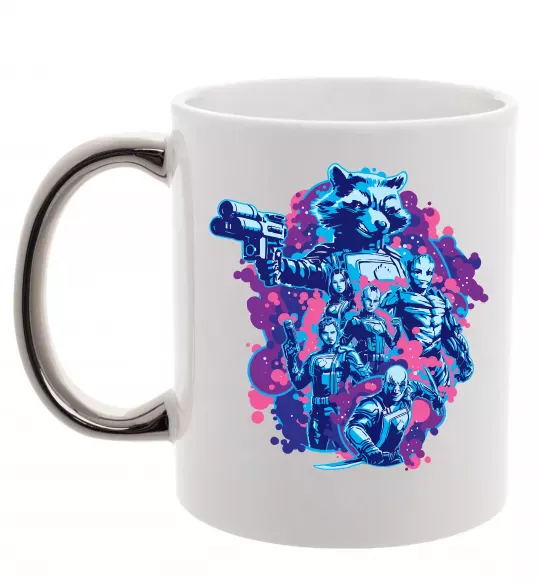 Чашка з кольоровою ручкою Вартові галактики постер Срібло фото