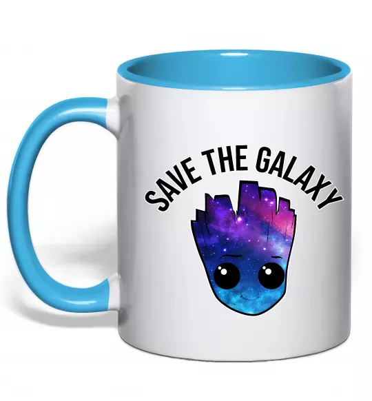 Чашка з кольоровою ручкою Save the galaxy Грут Блакитний фото