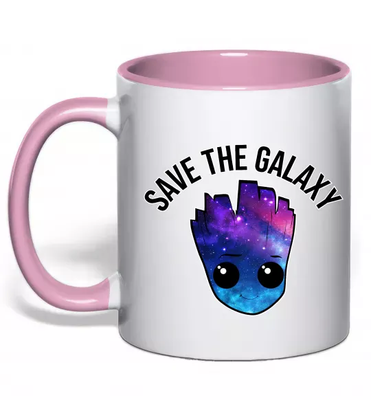 Чашка з кольоровою ручкою Save the galaxy Грут Ніжно рожевий фото