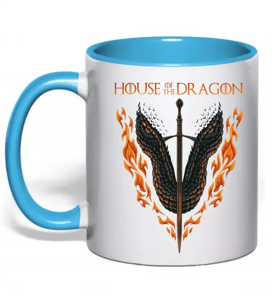 Чашка з кольоровою ручкою Дім дракона Блакитний фото