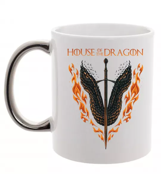 Чашка з кольоровою ручкою Дім дракона Срібло фото