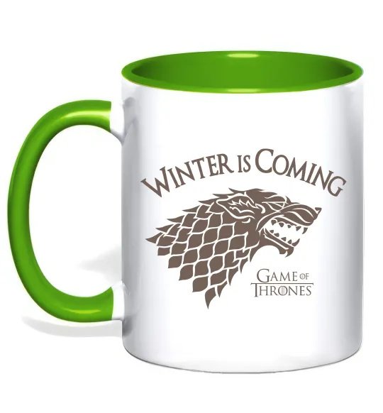 Чашка з кольоровою ручкою Winter is coming Гра престолів Лаймовий фото