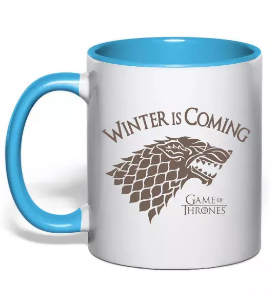 Чашка з кольоровою ручкою Winter is coming Гра престолів Блакитний фото