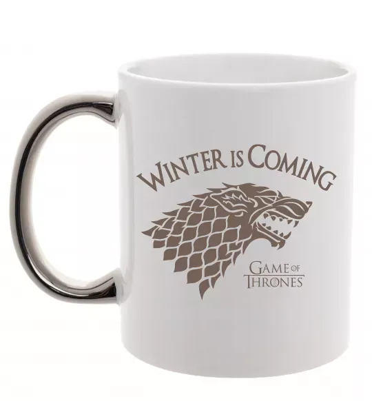 Чашка з кольоровою ручкою Winter is coming Гра престолів Срібло фото