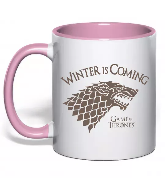 Чашка з кольоровою ручкою Winter is coming Гра престолів Ніжно рожевий фото