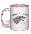 Чашка з кольоровою ручкою Winter is coming Гра престолів Ніжно рожевий фото