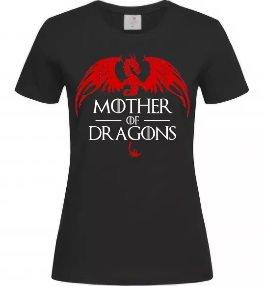 Женская футболка Mother of dragons червоний дракон Черный фото