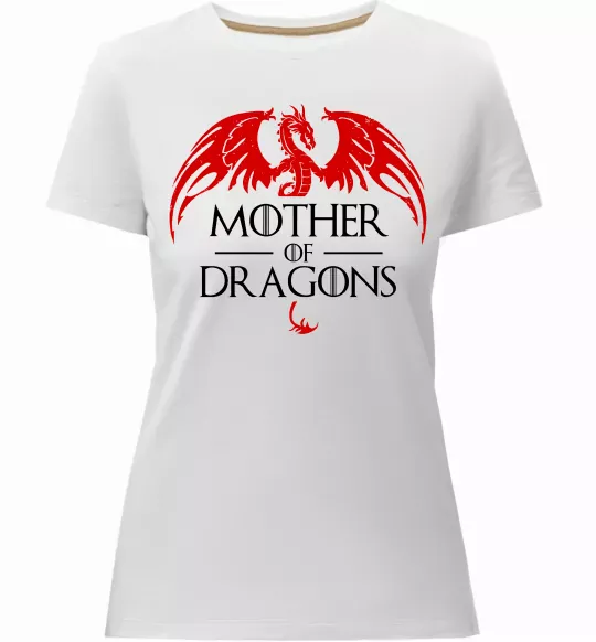 Женская премиум футболка Mother of dragons червоний дракон Белый фото