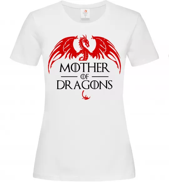 Женская футболка Mother of dragons червоний дракон Белый фото