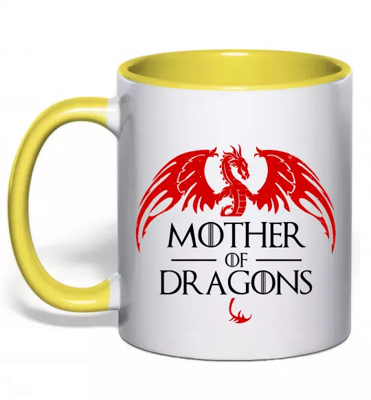 Чашка с цветной ручкой Mother of dragons червоний дракон Солнечно желтый фото