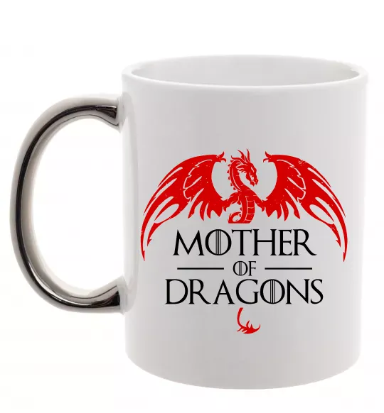 Чашка с цветной ручкой Mother of dragons червоний дракон Серебро фото