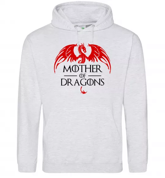 Чоловіча толстовка (худі) Mother of dragons червоний дракон Сірий меланж фото