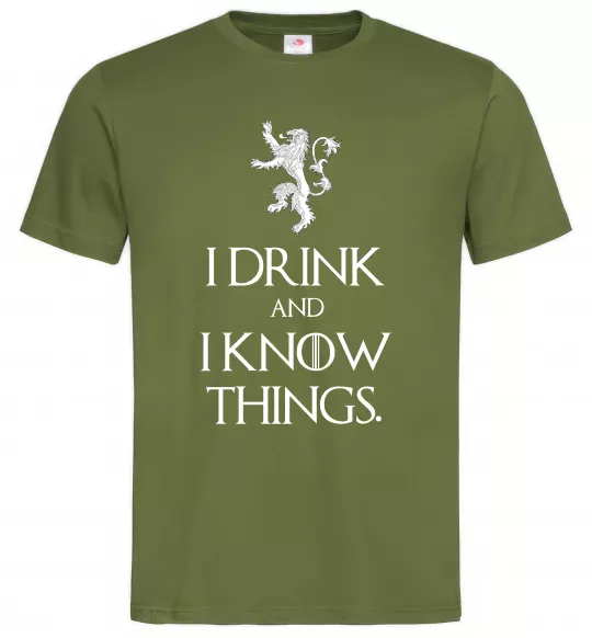 Чоловіча футболка I drink and i know things Оливковий фото