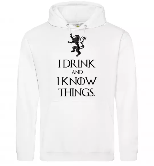 Чоловіча толстовка (худі) I drink and i know things Білий фото