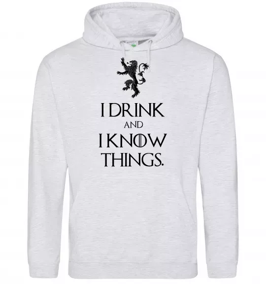 Женская толстовка (худи) I drink and i know things Серый меланж фото