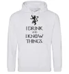Женская толстовка (худи) I drink and i know things Серый меланж фото