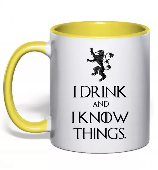 Чашка з кольоровою ручкою I drink and i know things Сонячно жовтий фото