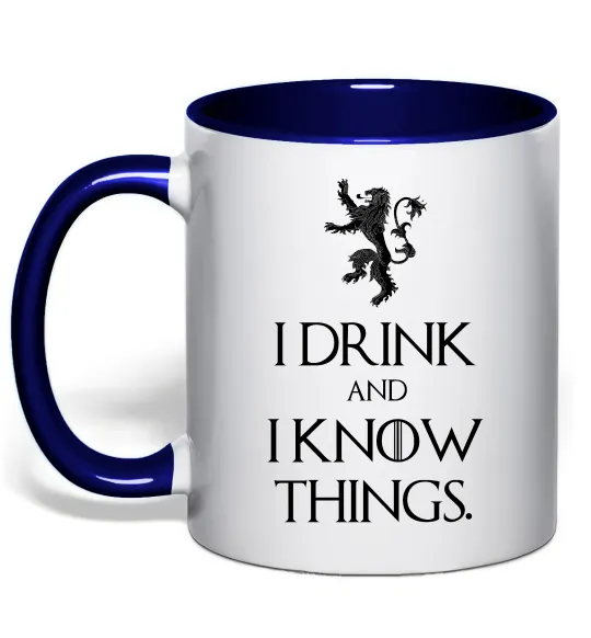 Чашка з кольоровою ручкою I drink and i know things Глибокий темно-синій фото