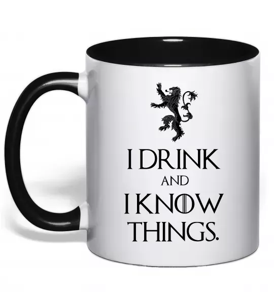 Чашка з кольоровою ручкою I drink and i know things Чорний фото