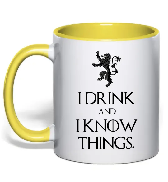 Чашка з кольоровою ручкою I drink and i know things Лимонний фото