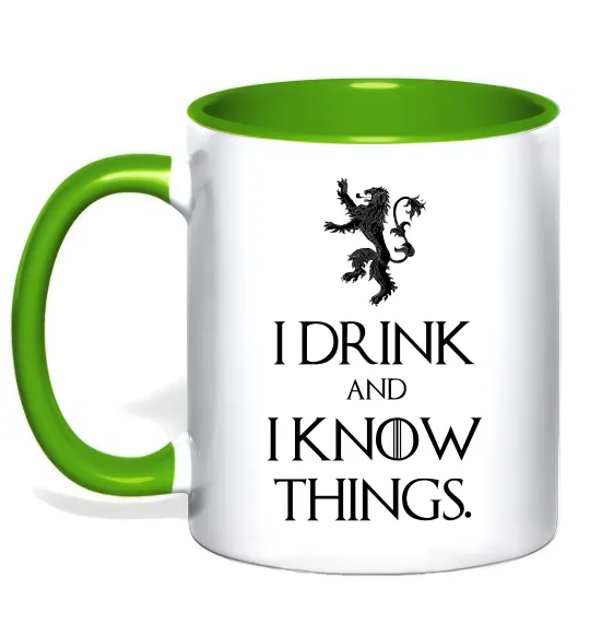 Чашка з кольоровою ручкою I drink and i know things Лаймовий фото