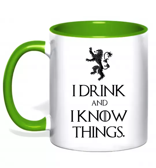 Чашка з кольоровою ручкою I drink and i know things Зелений фото