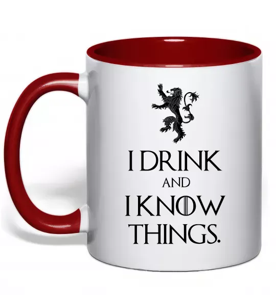 Чашка з кольоровою ручкою I drink and i know things Червоний фото