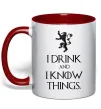 Чашка з кольоровою ручкою I drink and i know things Червоний фото