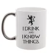 Чашка з кольоровою ручкою I drink and i know things Срібло фото