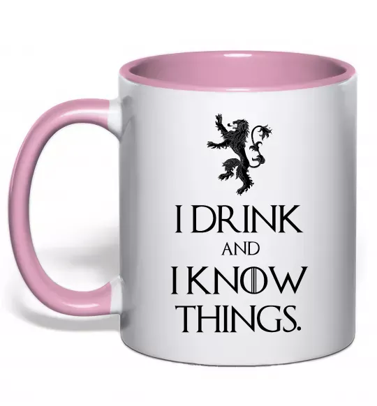 Чашка з кольоровою ручкою I drink and i know things Ніжно рожевий фото