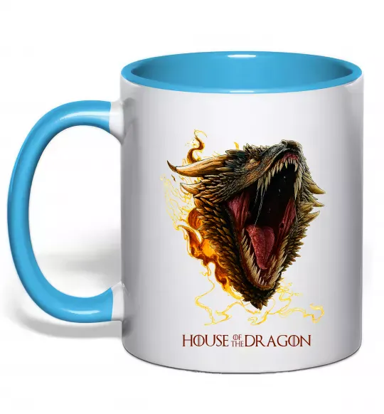 Чашка з кольоровою ручкою House of dragon Блакитний фото