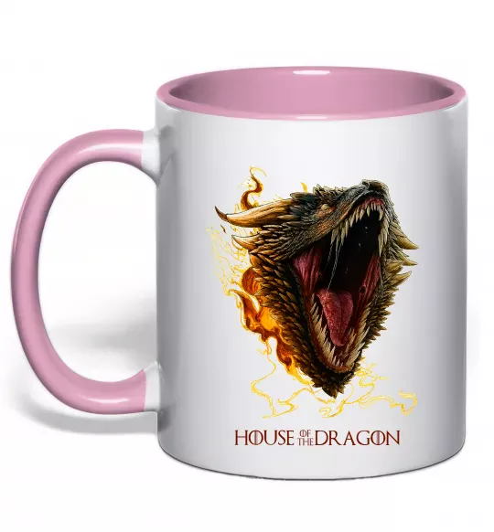 Чашка з кольоровою ручкою House of dragon Ніжно рожевий фото