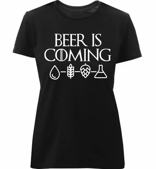 Женская премиум футболка Beer is coming Черный фото