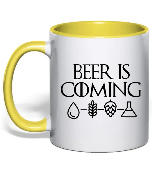 Чашка с цветной ручкой Beer is coming Лимонный фото