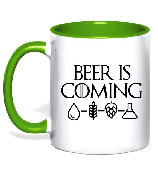Чашка с цветной ручкой Beer is coming Лаймовый фото