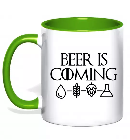 Чашка з кольоровою ручкою Beer is coming Зелений фото
