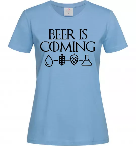Жіноча футболка Beer is coming Блакитний фото