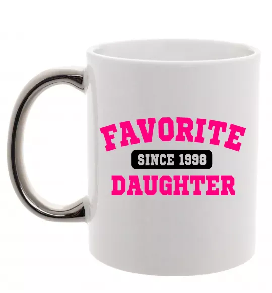 Чашка с цветной ручкой Favorite daughter since Серебро фото