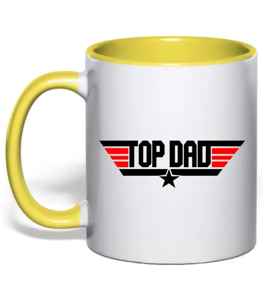Чашка с цветной ручкой Top dad Лимонный фото