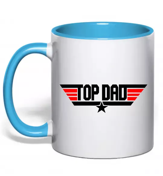 Чашка с цветной ручкой Top dad Голубой фото