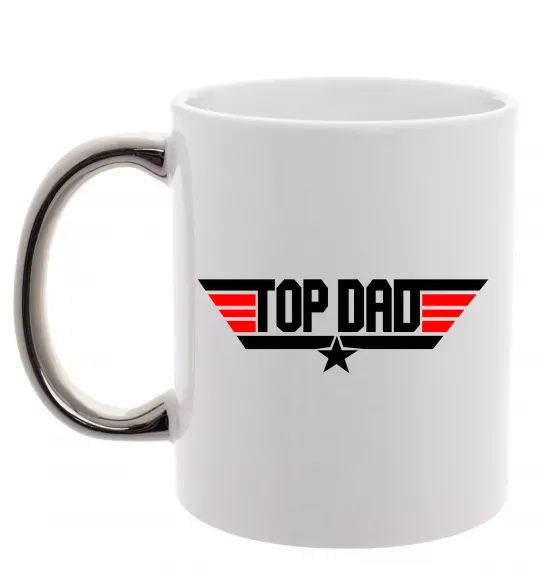 Чашка с цветной ручкой Top dad Серебро фото