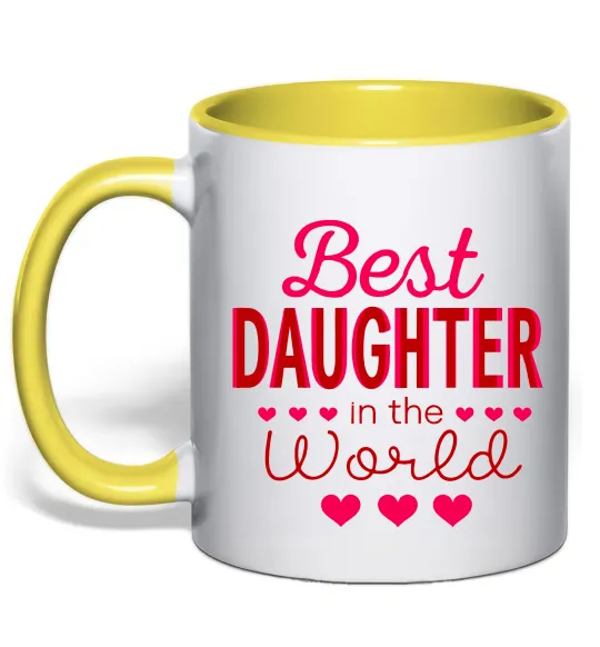 Чашка з кольоровою ручкою Best daughter in world Лимонний фото