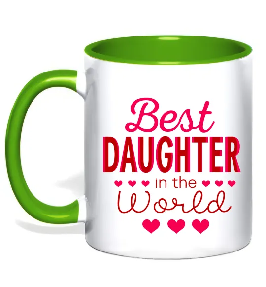 Чашка з кольоровою ручкою Best daughter in world Лаймовий фото