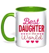 Чашка з кольоровою ручкою Best daughter in world Лаймовий фото